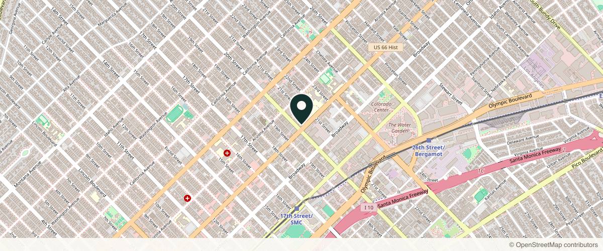 Map showing the exact location of Pure Dermatology & Skin Surgery Center: Parrish Sadeghi, MD at 2001 Santa Monica Blvd #480W, Santa Monica, CA 90404