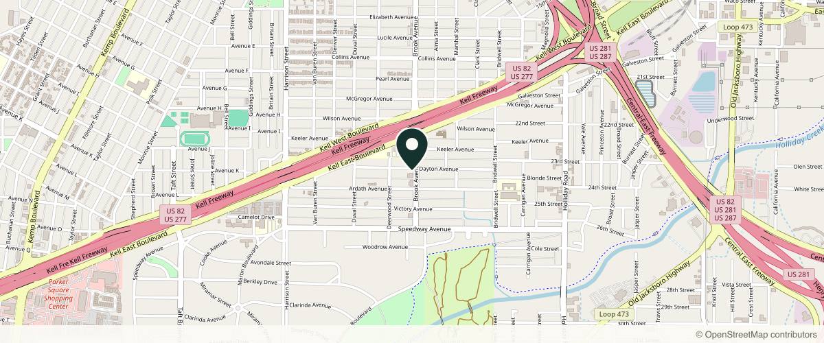Map showing the exact location of Pure Glow Laser Center at 2300 Brook Ave, Wichita Falls, TX 76301, USA