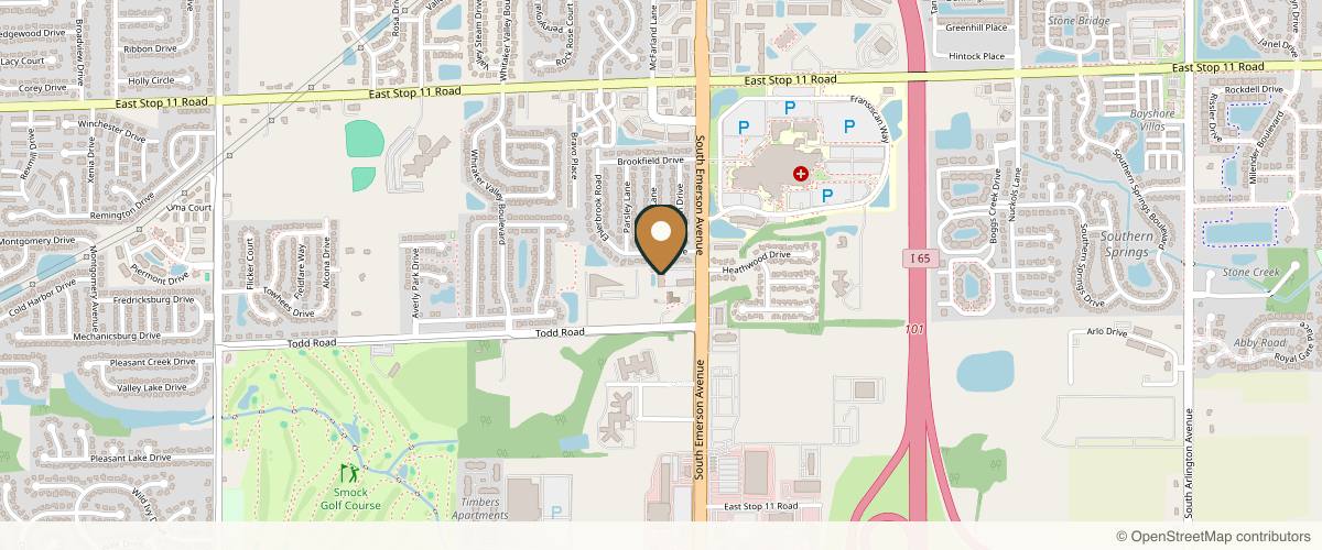 Map showing the exact location of Pure Image Laser and Spa at 8350 S Emerson Ave Ste 120, Indianapolis, IN 46237, USA