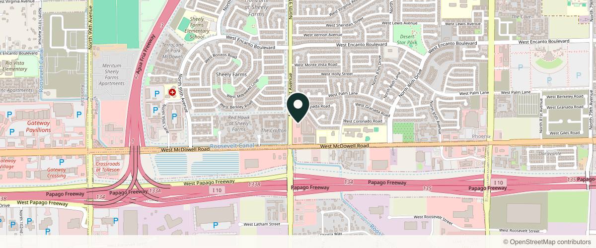 Map showing the exact location of Pure Radiance Aesthetics at 1805 N 91st Ave Ste 104B, Phoenix, AZ 85037, USA