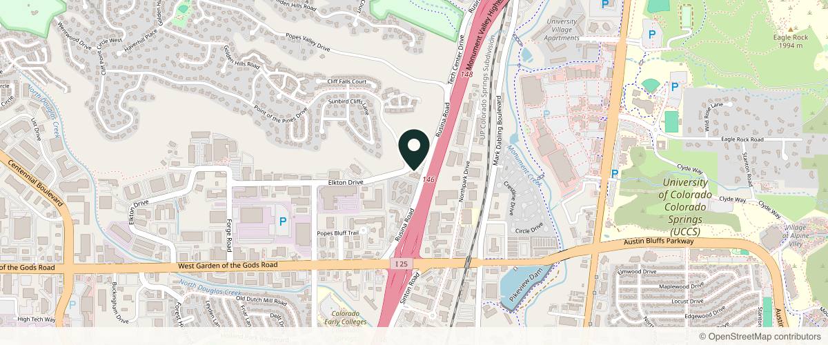 Map showing the exact location of Pure Radiance Med Spa and Wellness at 4830 Rusina Rd C, Colorado Springs, CO 80907, USA
