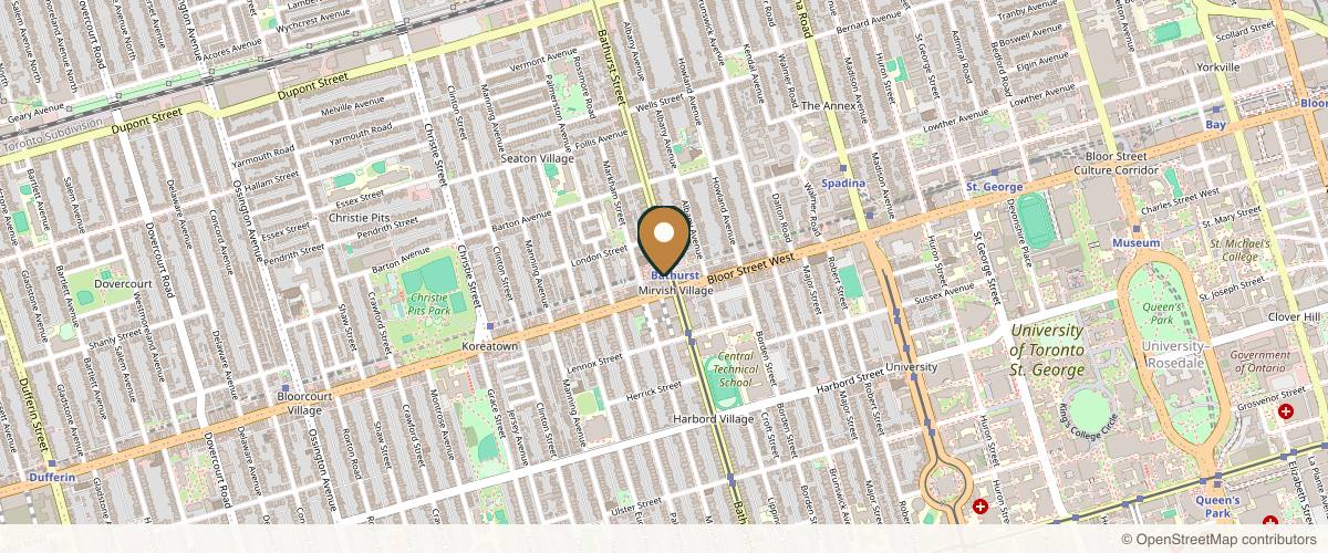 Map showing the exact location of Pure Rejuvenation Anti Aging & Laser Clinic at 800 Bathurst St Ste 205, Toronto, ON M5R 3M8, Canada