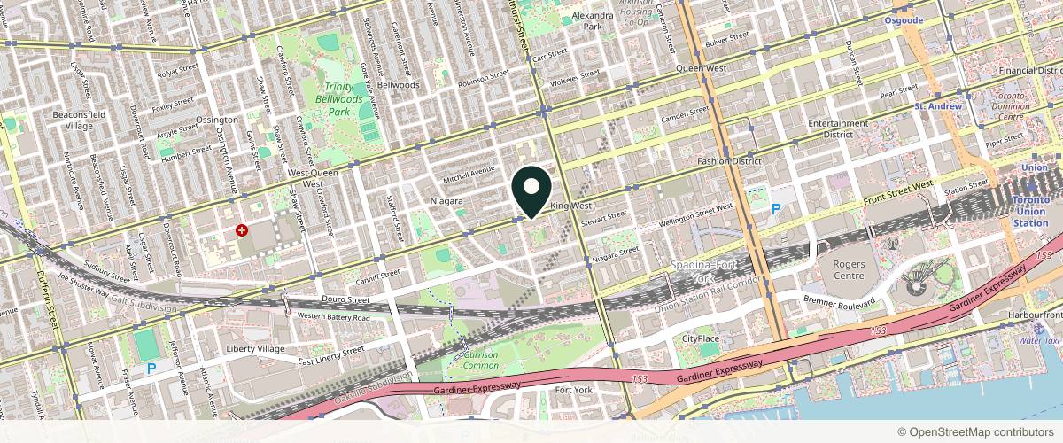 Map showing the exact location of Pure + Simple King West at 725 King St W, Toronto, ON M5V 2W9, Canada