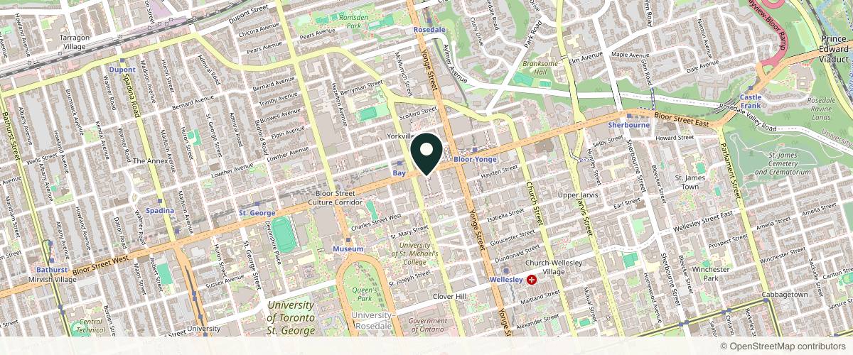 Map showing the exact location of Pure + Simple Yorkville at 55 Bloor St W #122, Toronto, ON M4W 1A5, Canada