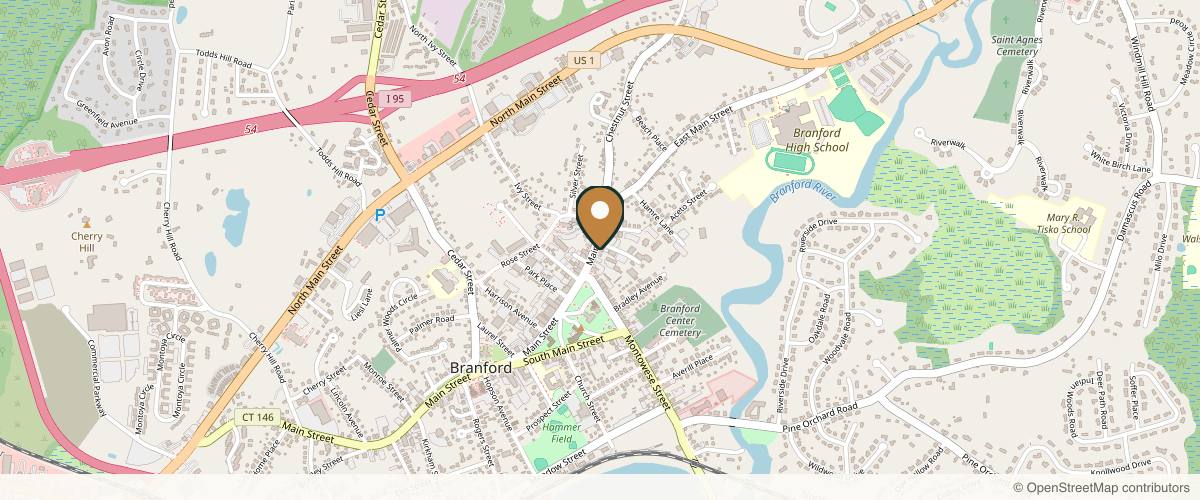 Map showing the exact location of Pure Skin MedSpa of Branford at 1169 Main St, Branford, CT 06405, USA