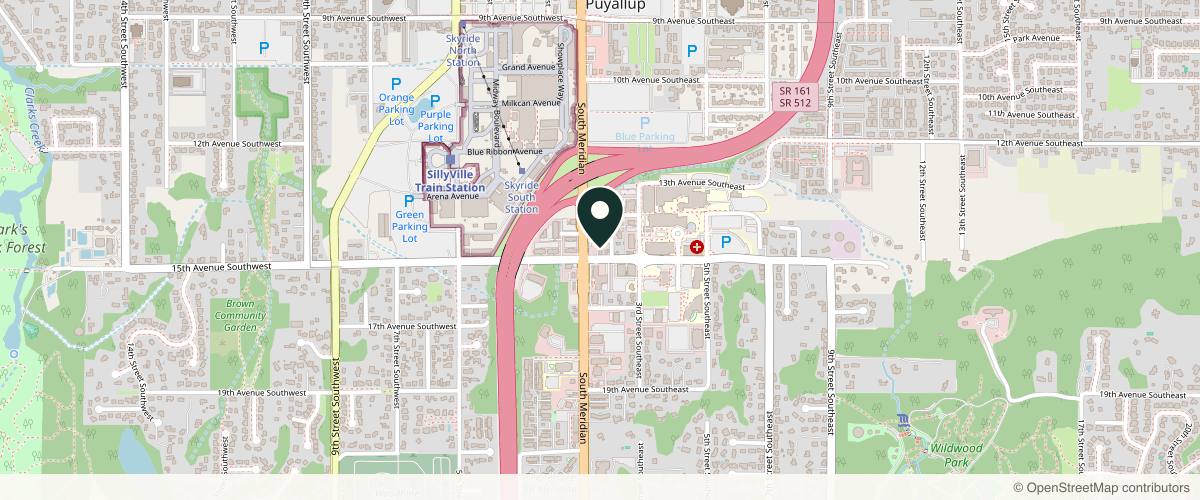 Map showing the exact location of Purity Medical Spa at 117 15th Ave SE, Puyallup, WA 98372, USA