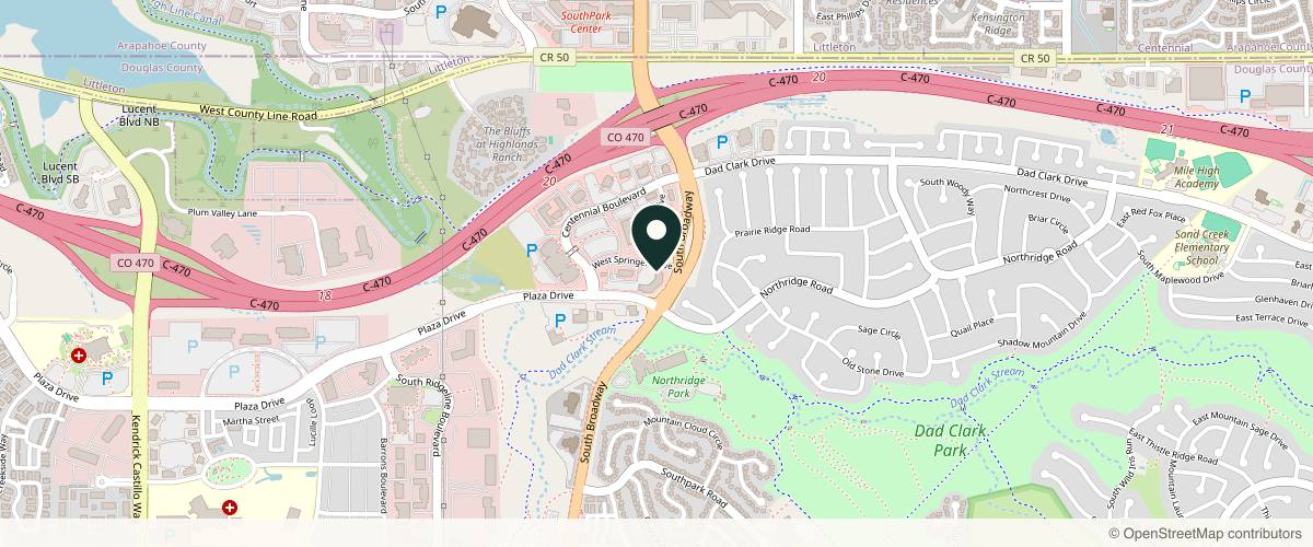 Map showing the exact location of Purity Skin Studio at 32 Springer Dr, Highlands Ranch, CO 80129, USA
