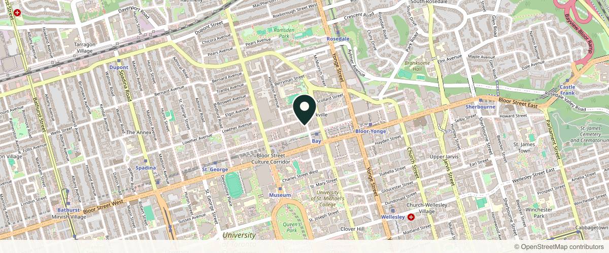 Map showing the exact location of Q Esthetics Laser Clinic at 24 Bellair St 3rd floor, Toronto, ON M5R 2C7, Canada