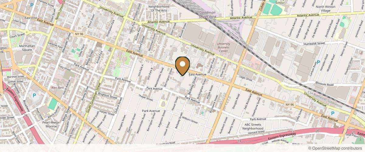 Map showing the exact location of Q the Medical Spa at Lindsay House at 973 East Ave #300, Rochester, NY 14607, USA