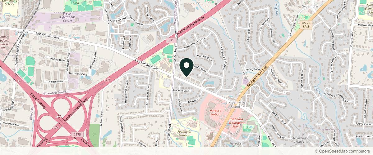 Map showing the exact location of Queen City Dermatology at 8350 E Kemper Rd Ste A, Cincinnati, OH 45249