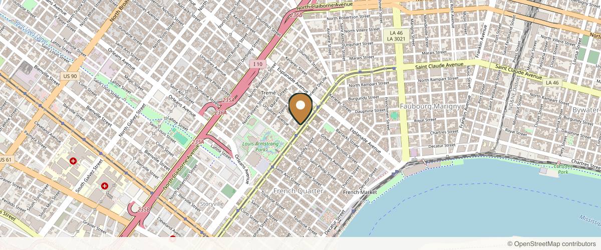 Map showing the exact location of Queendom Aesthetics at 1125 N Rampart St, New Orleans, LA 70116, USA