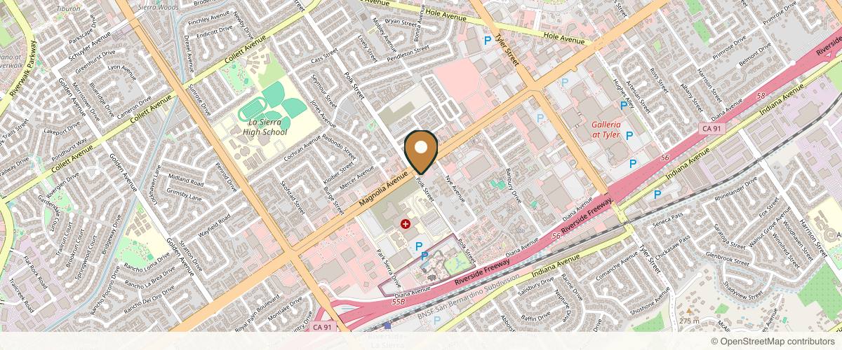 Map showing the exact location of Quinn Aesthetics at 10694 Magnolia Ave, Riverside, CA 92505, USA
