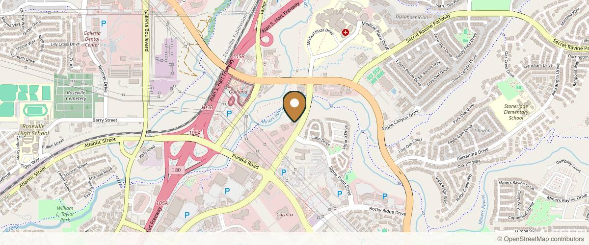 Map showing the exact location of R+H Aesthetic Medicine at 580 N Sunrise Ave Ste 150, Roseville, CA 95661, USA