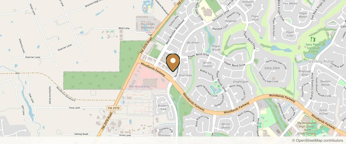 Map showing the exact location of Radiance Medical Aesthetics & Wellness at 9940 Woodlands Pkwy Ste 600, The Woodlands, TX 77382, USA