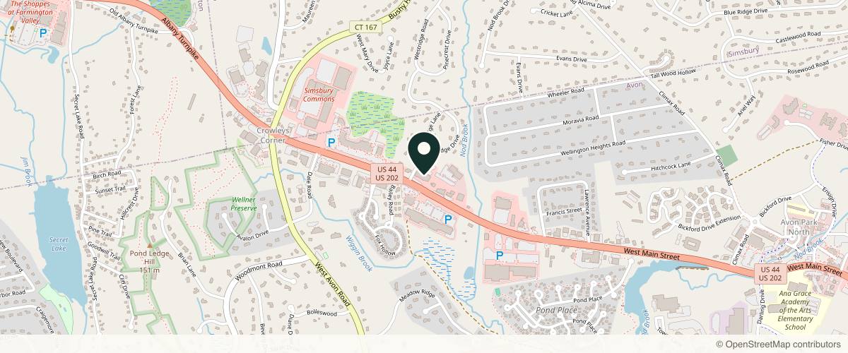 Map showing the exact location of Radiance Medspa at 320 W Main St, Avon, CT 06001, USA