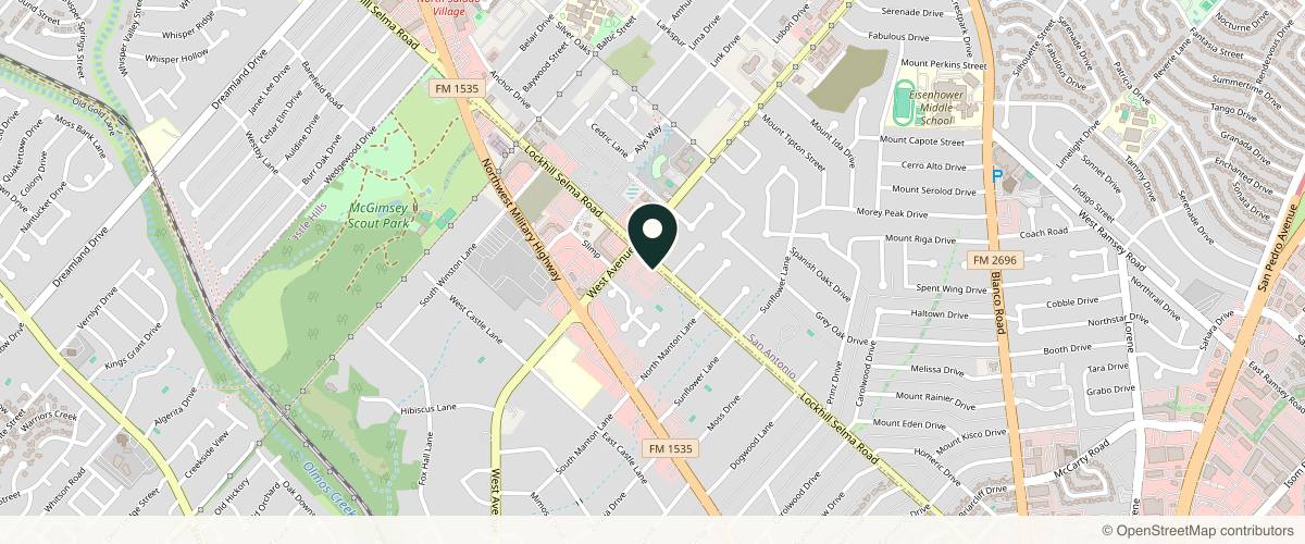 Map showing the exact location of Radiance San Antonio at 1624 Lockhill Selma Rd, San Antonio, TX 78213, USA