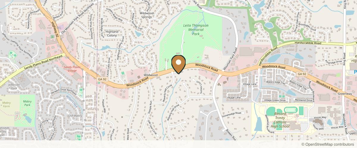 Map showing the exact location of Radiant & Renewed Aesthetics at 1540 Woodstock Rd, Roswell, GA 30075, USA