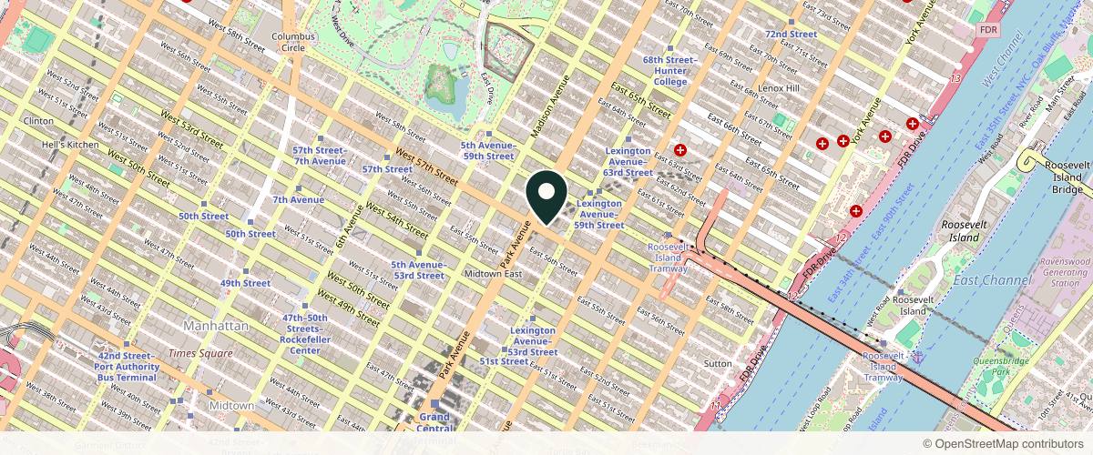 Map showing the exact location of Radiant Beauty & Health Manhattan at 115 E 57th St Ste 1450 Floor 14, New York, NY 10022, USA