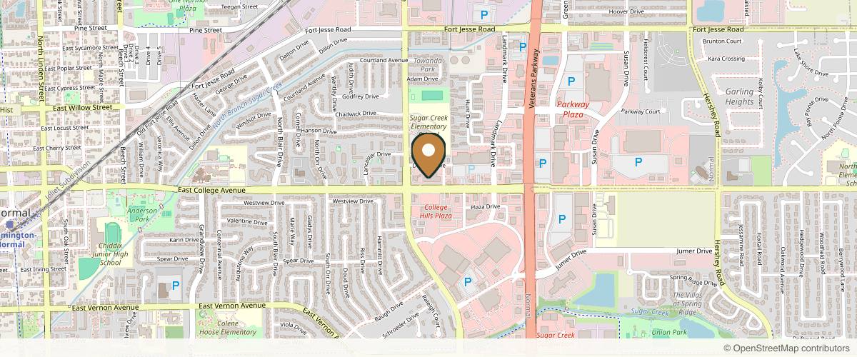 Map showing the exact location of Radiant Beauty MedSpa at 1520 E College Ave # R, Normal, IL 61761, USA