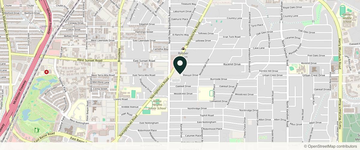 Map showing the exact location of Radiant Heights Med Spa at 1860 Nacogdoches Rd, San Antonio, TX 78209, USA
