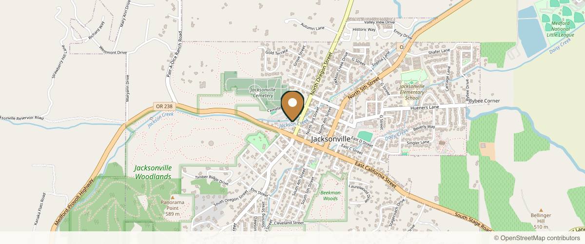 Map showing the exact location of Radiant Medical Aesthetics at 240 W C St, Jacksonville, OR 97530, USA