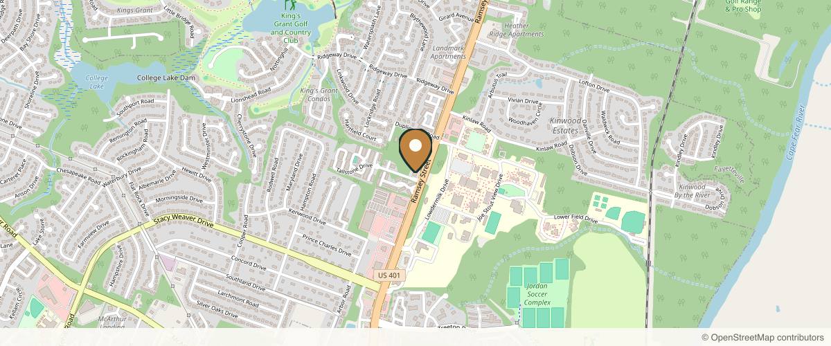 Map showing the exact location of Radiant Wellness & Aesthetics, PLLC at 5511 Ramsey St #100, Fayetteville, NC 28311, USA
