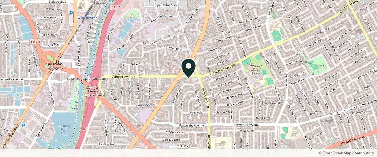 Map showing the exact location of RadiantilyK Aesthetic at 2100 Curtner Ave Ste 1B, San Jose, CA 95124, USA