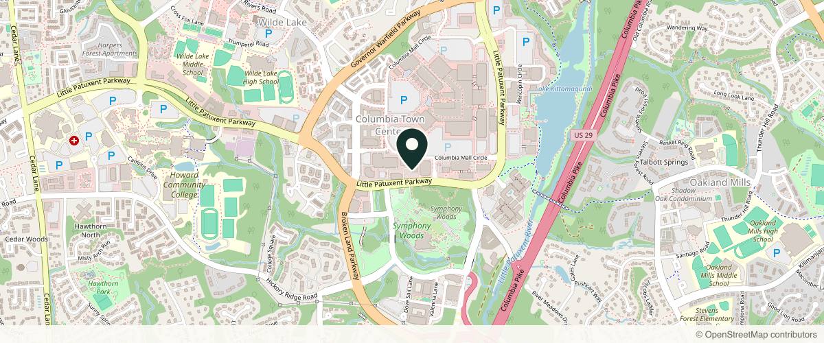 Map showing the exact location of RAE Aesthetic at 10480 Little Patuxent Pkwy # G100, Columbia, MD 21044, USA