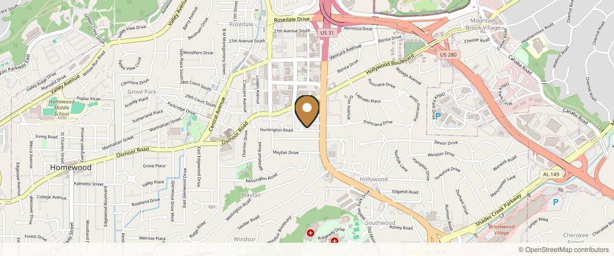 Map showing the exact location of Raggio MD Facial Plastic Surgery at 1920 Huntington Rd, Birmingham, AL 35209, USA