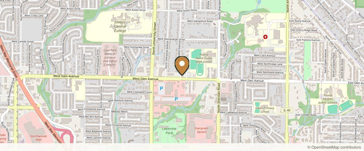 Map showing the exact location of Rammos Plastic Surgery & MedSpa at 4911 N Executive Dr Ste 100, Peoria, IL 61614, USA