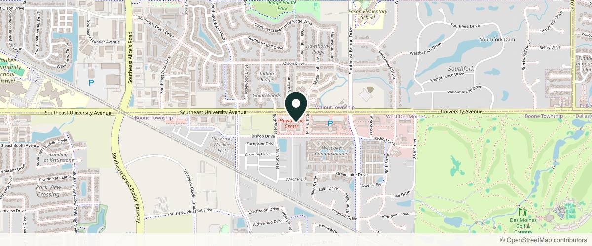 Map showing the exact location of RC Dermatology West Des Moines at 9500 University Ave Ste 1114, West Des Moines, IA 50266