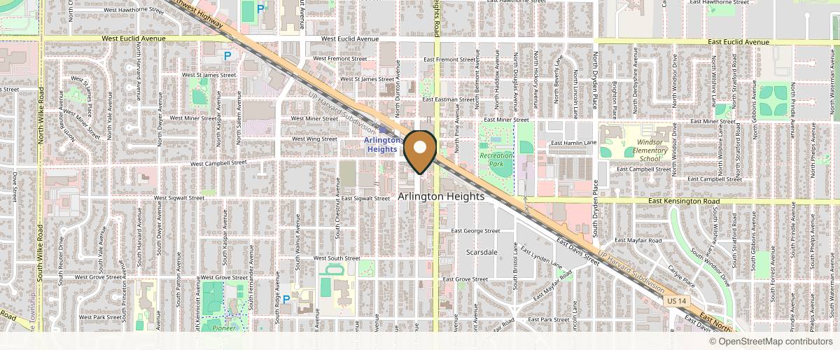 Map showing the exact location of Re-Medispa at 37 S Evergreen Ave, Arlington Heights, IL 60005, USA