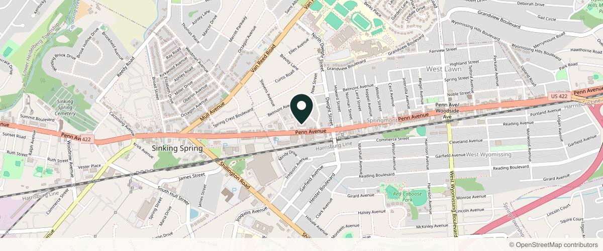 Map showing the exact location of Reading Dermatology at 3317 Penn Ave, West Lawn, PA 19609, USA