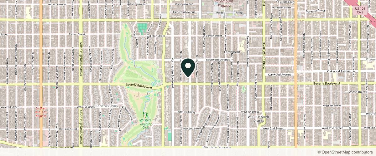 Map showing the exact location of Rebecca Fitzgerald MD Inc. at 321 N Larchmont Blvd #906, Los Angeles, CA 90004