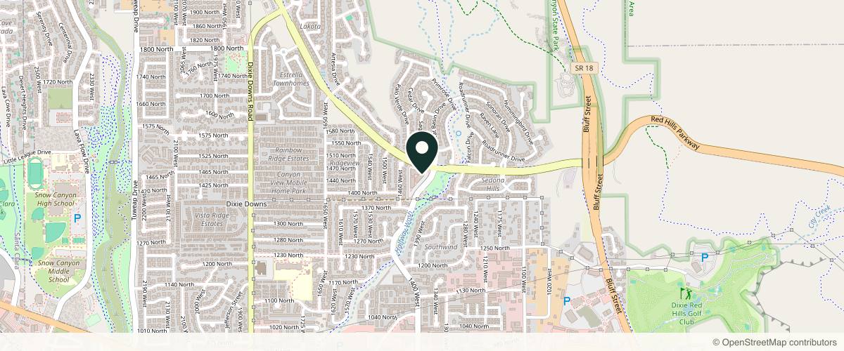 Map showing the exact location of Red Ledges Dermatology at 1449 1400 W St, St. George, UT 84770