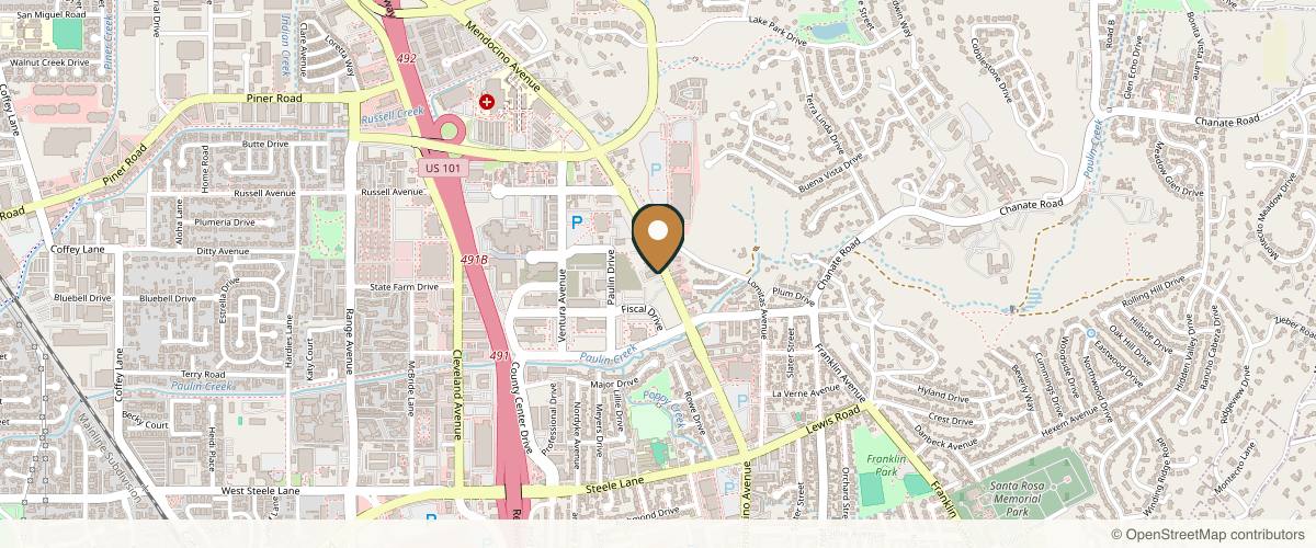 Map showing the exact location of Redwood Family Dermatology at 2725 Mendocino Ave, Santa Rosa, CA 95403, USA