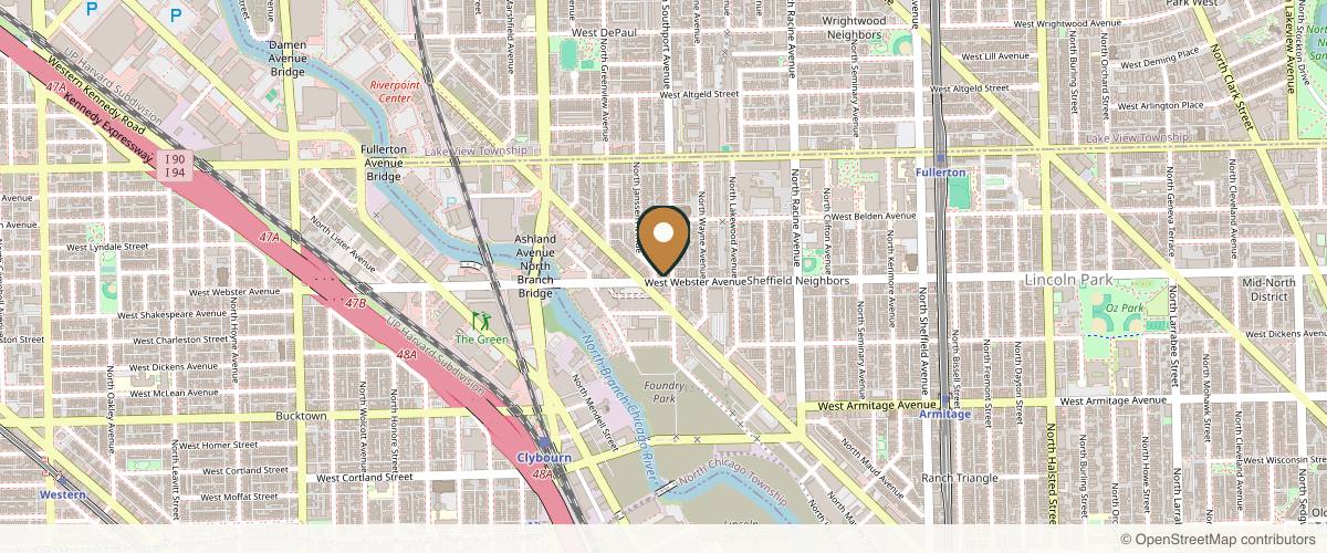 Map showing the exact location of Refine by Tulsi Med Spa at 1400 W Webster Ave, Chicago, IL 60614, USA