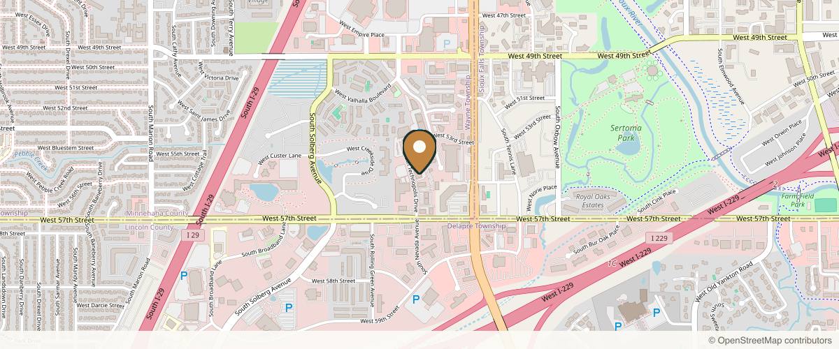 Map showing the exact location of Refined Aesthetics at 4610 S Technopolis Dr Suites 31, 35, & 37, Sioux Falls, SD 57106, USA