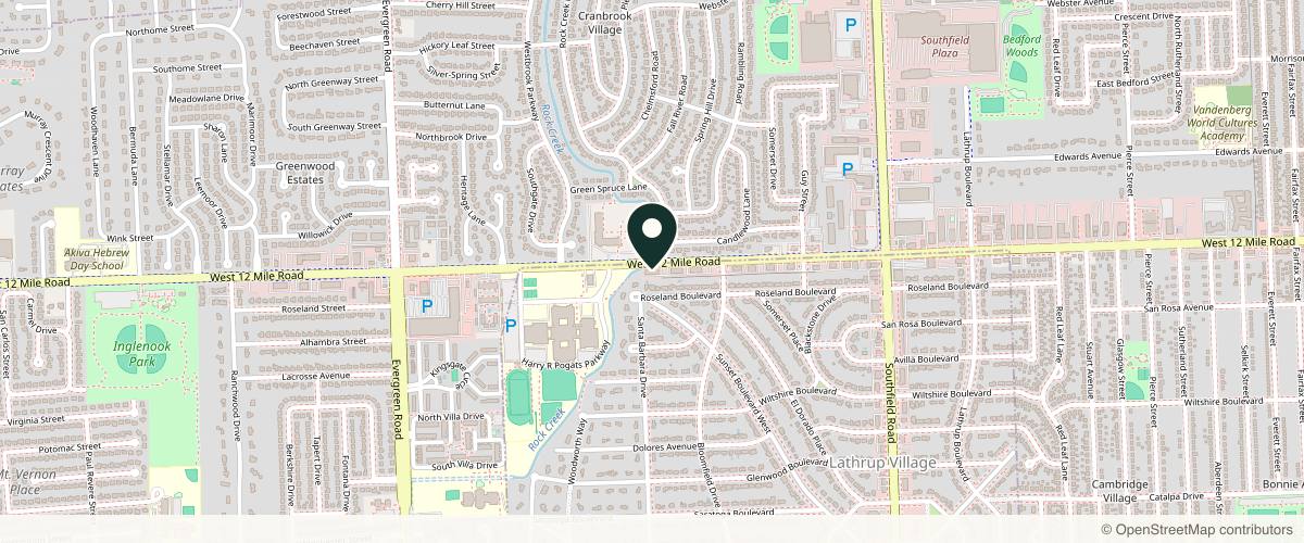 Map showing the exact location of Reflection Theory Med Spa at 18995 W 12 Mile Rd, Lathrup Village, MI 48076, USA