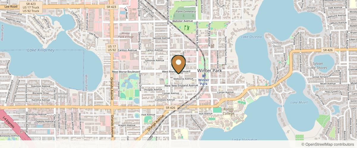 Map showing the exact location of Reflections Dermatology - Winter Park at 440 W Morse Blvd, Winter Park, FL 32789, USA
