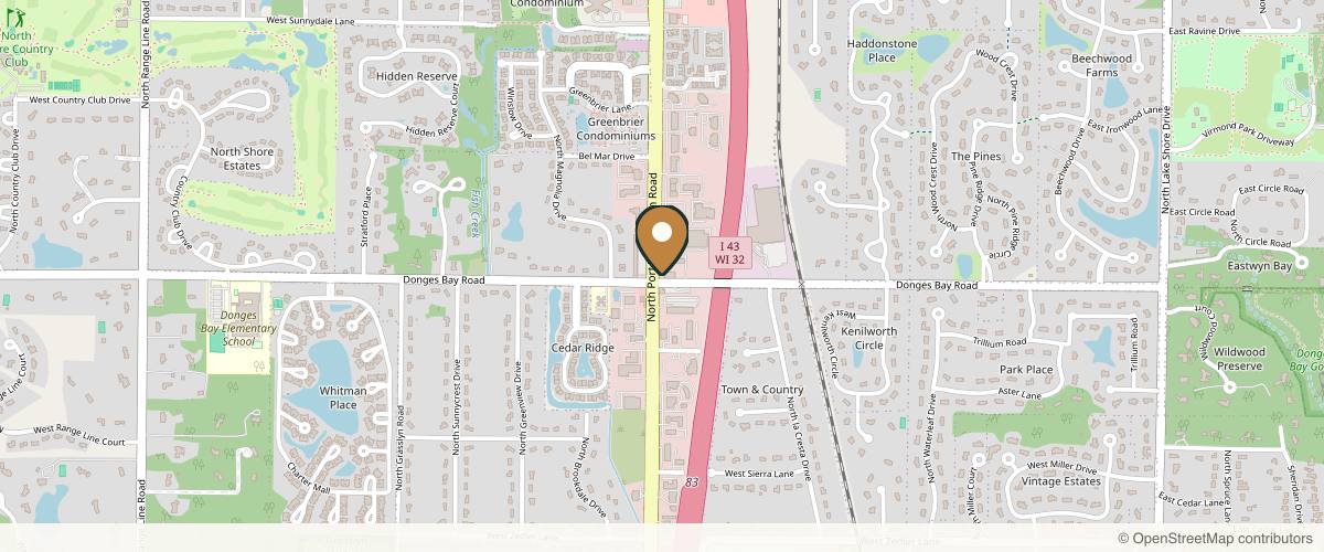 Map showing the exact location of ReFresh Aesthetic Center at 10404 N Port Washington Rd, Mequon, WI 53092, USA