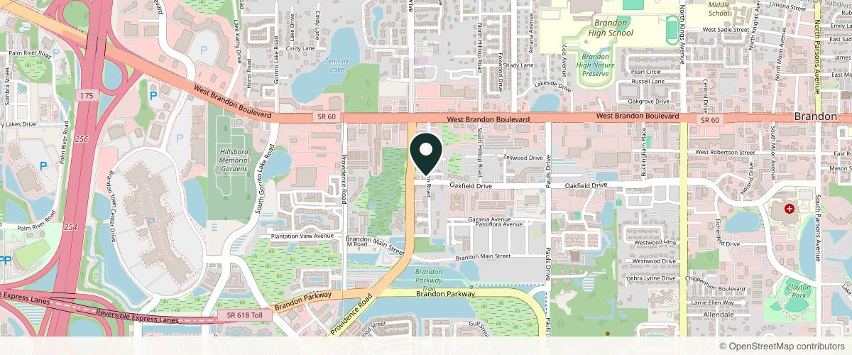 Map showing the exact location of Refresh - Aesthetics & Wellness at 1602 Oakfield Dr Suite #105, Brandon, FL 33511, USA