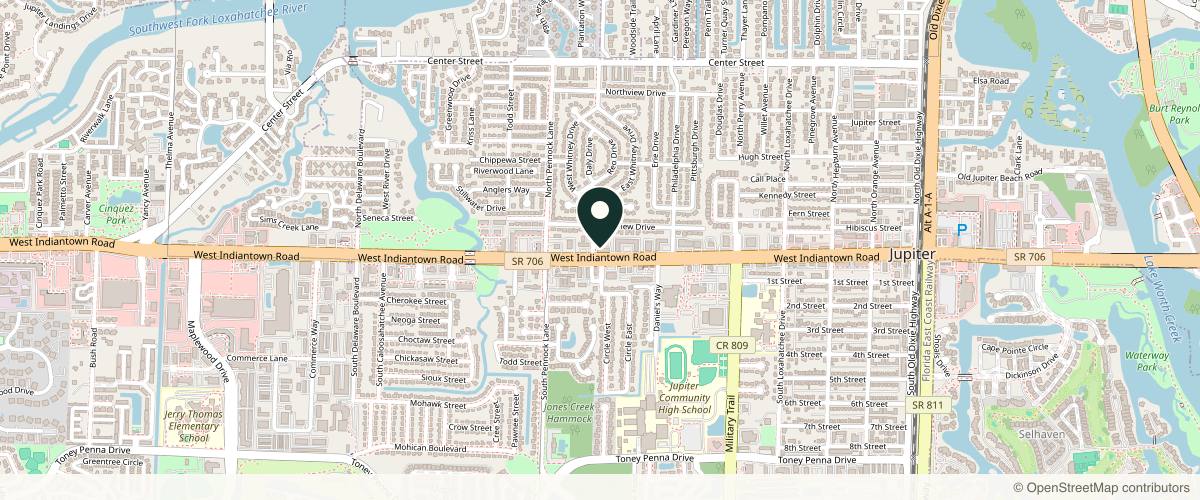 Map showing the exact location of Refresh - Aesthetics & Wellness at 775 W Indiantown Rd STE 5, Jupiter, FL 33458, USA
