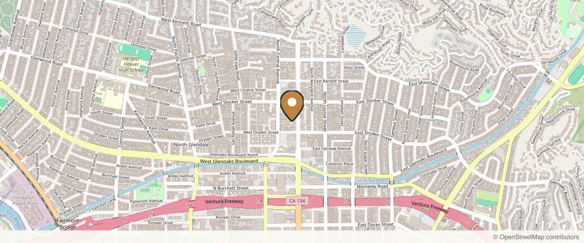 Map showing the exact location of Refresh Beauty and Wellness at 1111 N Brand Blvd #310, Glendale, CA 91202, USA