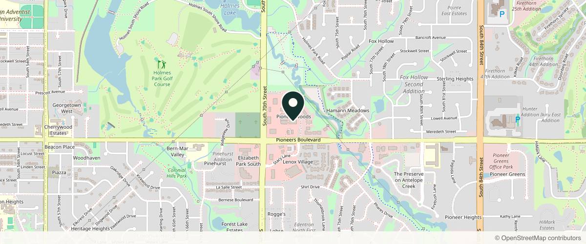 Map showing the exact location of Refresh Med Spa at 4131 Pioneer Woods Dr #104, Lincoln, NE 68506, USA