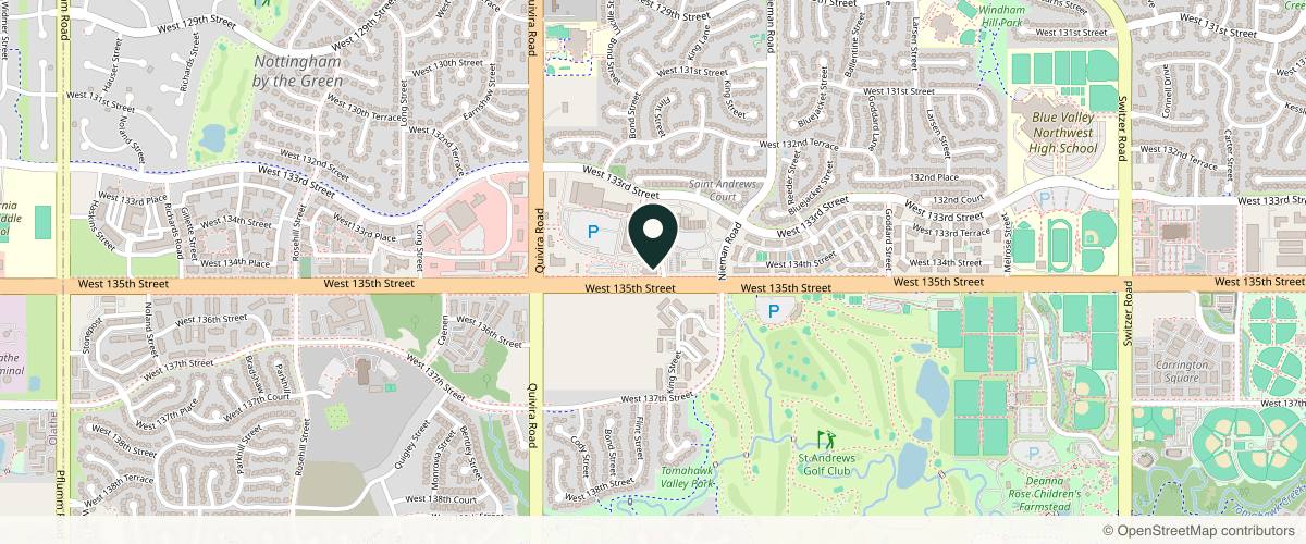 Map showing the exact location of Refresh Medical Spa at 11400 W 135th St, Overland Park, KS 66221, USA