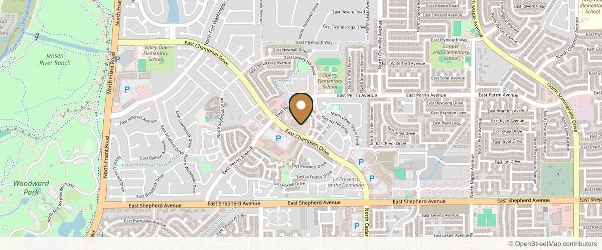 Map showing the exact location of REFYNED AESTHETICS Medical Spa at 1170 E Champlain Dr Ste 118, Fresno, CA 93720, USA