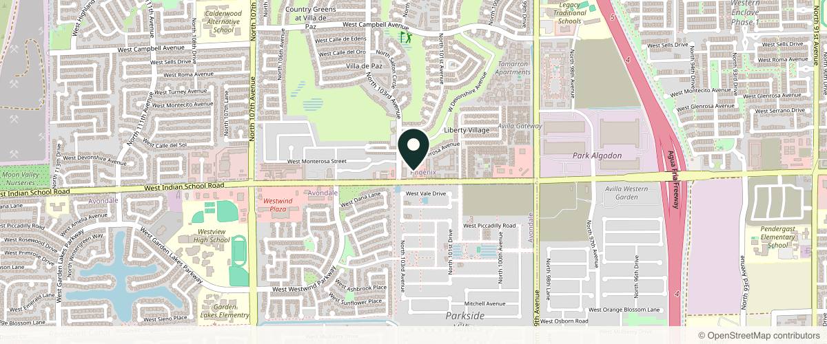 Map showing the exact location of Regency Dermatology at 10240 W Indian School Rd #115, Phoenix, AZ 85037