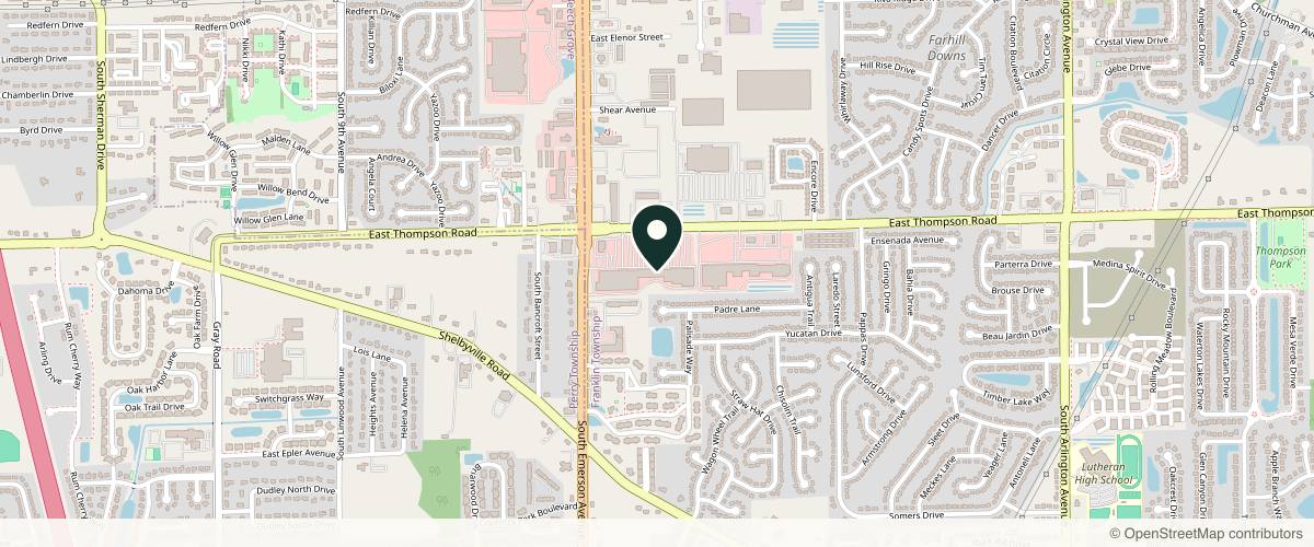 Map showing the exact location of Rejhuvenation Aesthetics at 5221 E Thompson Rd, Indianapolis, IN 46237, USA