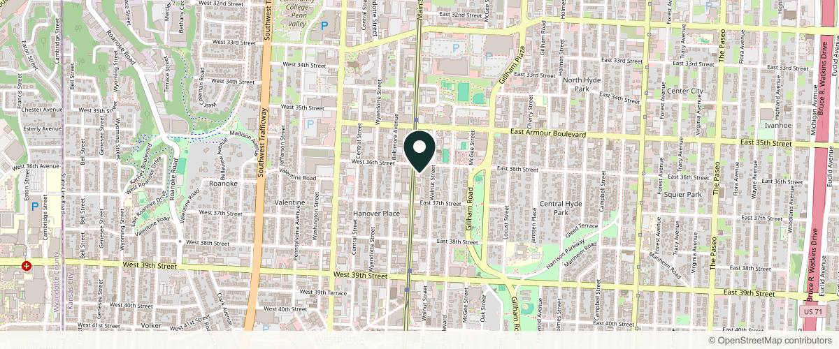 Map showing the exact location of Rejuv Aesthetics & Wellness Midtown at 3611 Main St, Kansas City, MO 64111, USA